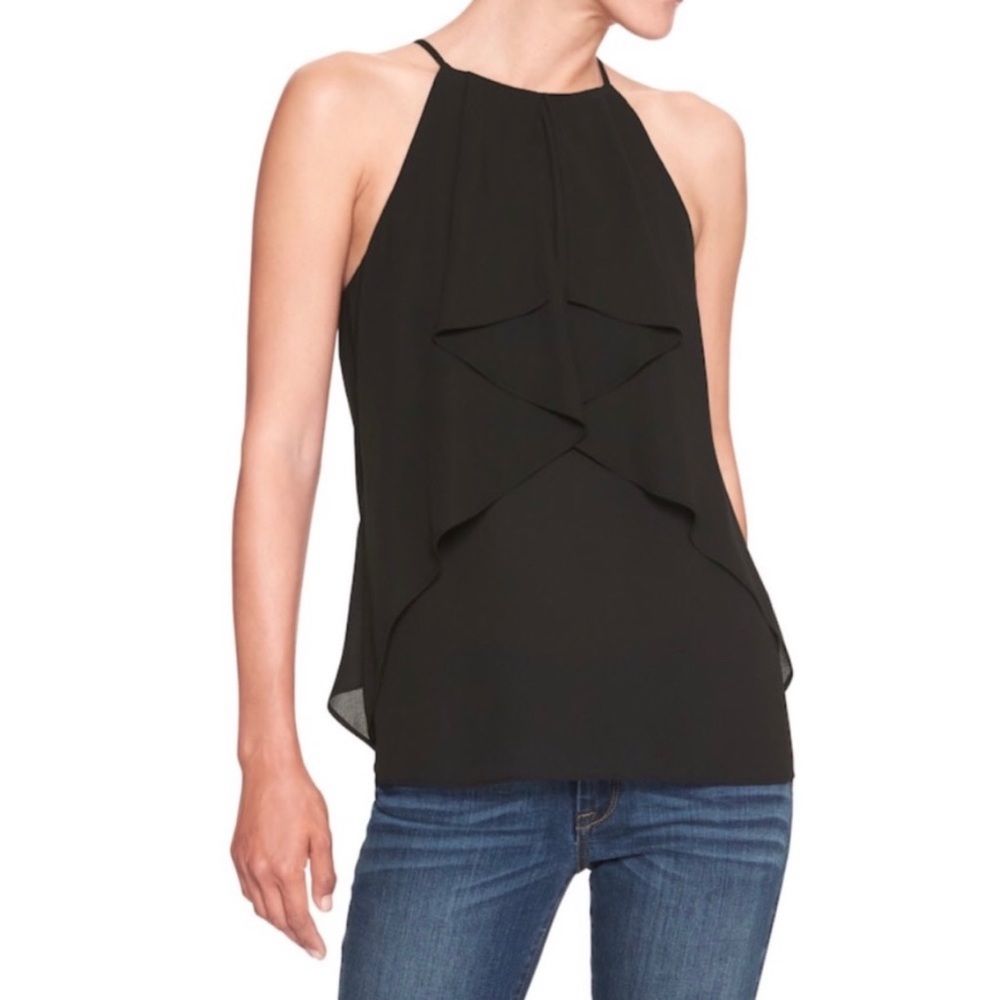 Banana Republic Ruffle halter top in black XS petite